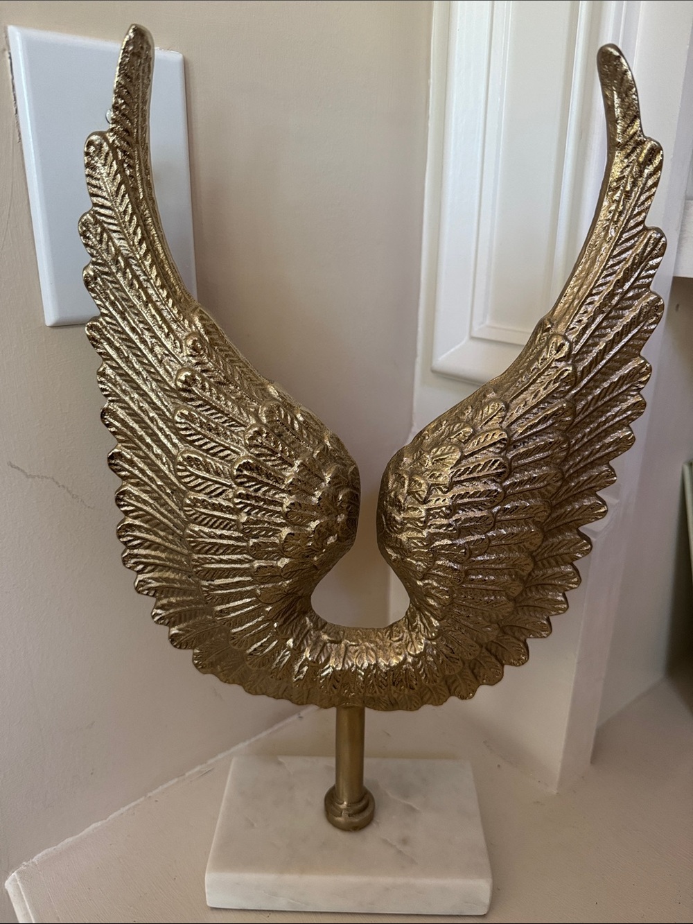 Gold Angel Wings Sculpture on Marble Base